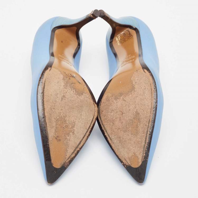 Pre Owned Fendi Royal Blue Leather Pointed Toe Pumps Size 37