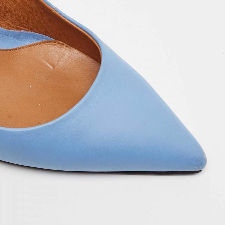 Pre Owned Fendi Royal Blue Leather Pointed Toe Pumps Size 37