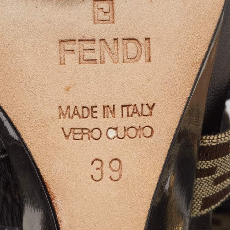 Pre Owned Fendi Brown/Beige Canvas and Leather Wedge Sandals Size 39