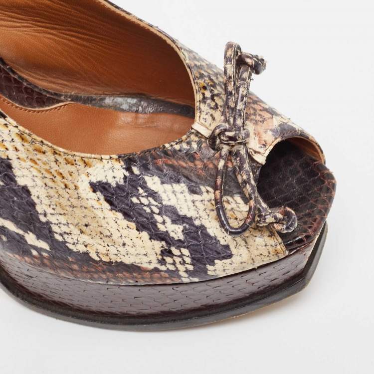 Pre Owned Fendi Tricolor Python Bow Fendista Slingback Pumps Size 39.5