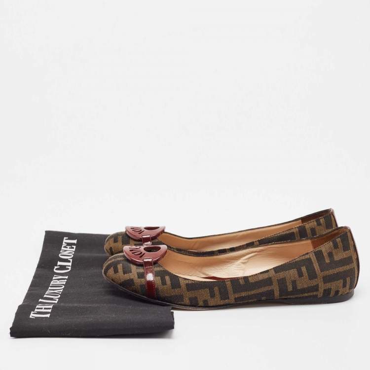 Pre Owned Fendi Brown Zucca Canvas Ballet Flats Size 38.5