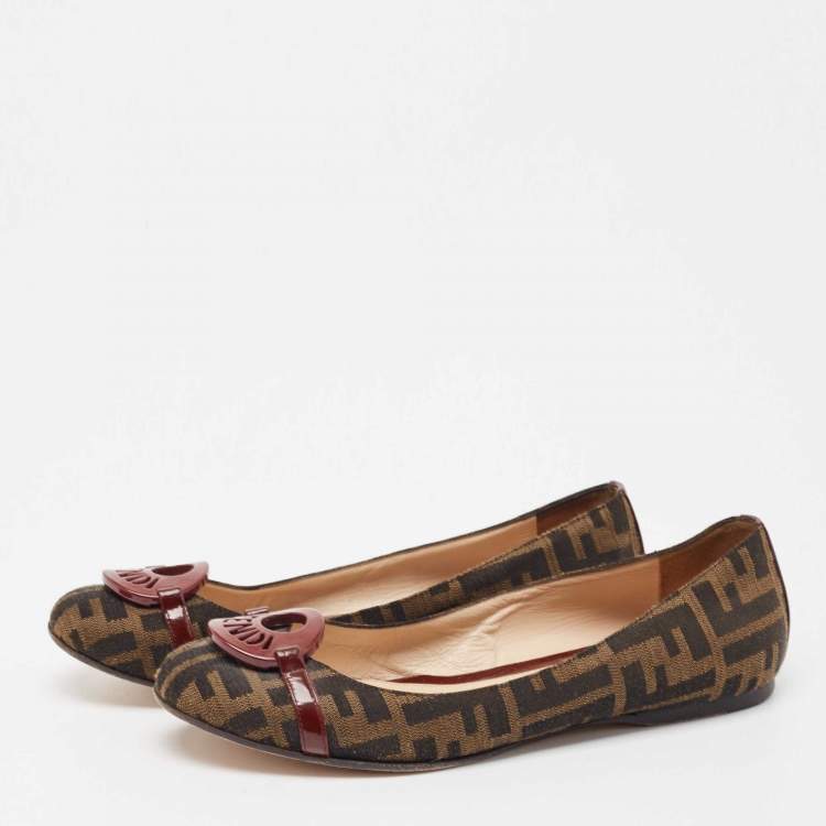 Pre Owned Fendi Brown Zucca Canvas Ballet Flats Size 38.5