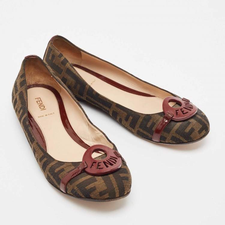 Pre Owned Fendi Brown Zucca Canvas Ballet Flats Size 38.5