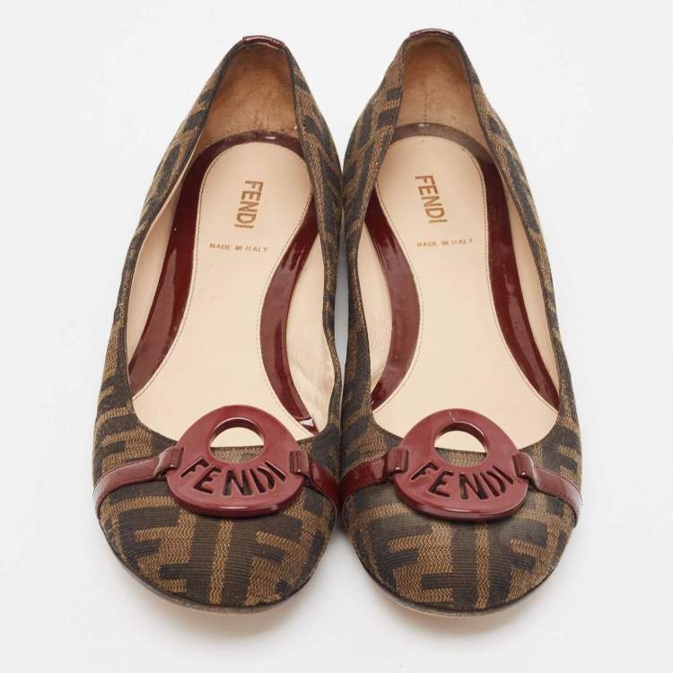 Pre Owned Fendi Brown Zucca Canvas Ballet Flats Size 38.5