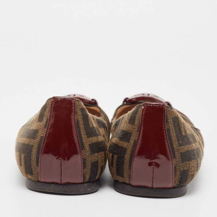 Pre Owned Fendi Brown Zucca Canvas Ballet Flats Size 38.5