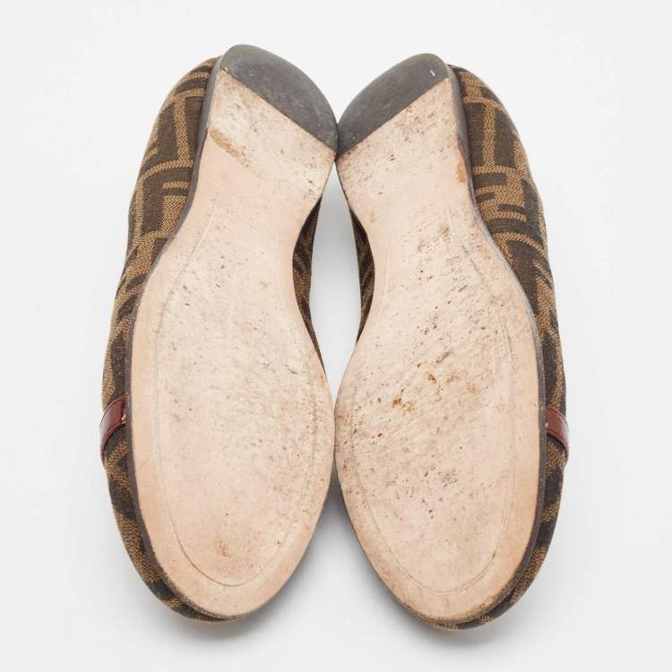Pre Owned Fendi Brown Zucca Canvas Ballet Flats Size 38.5