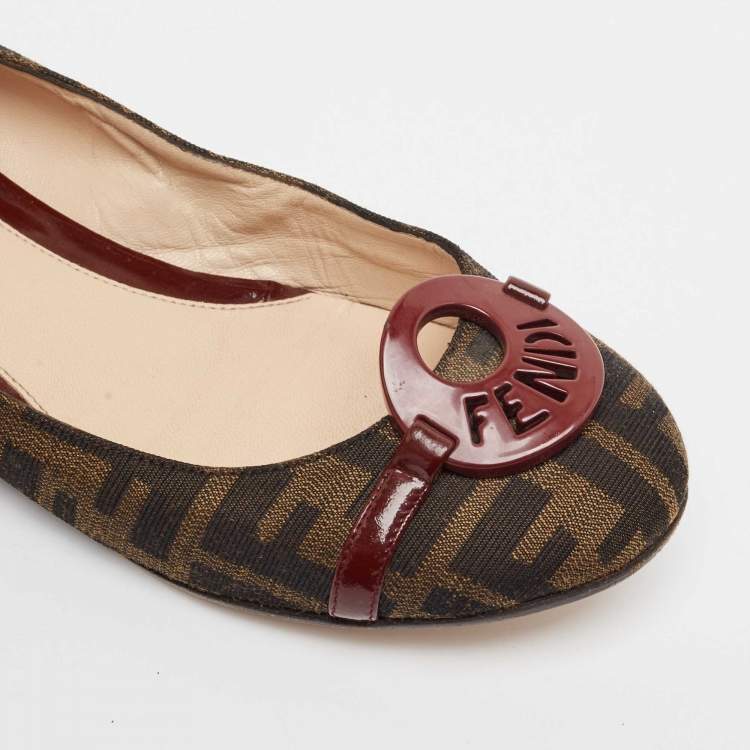 Pre Owned Fendi Brown Zucca Canvas Ballet Flats Size 38.5