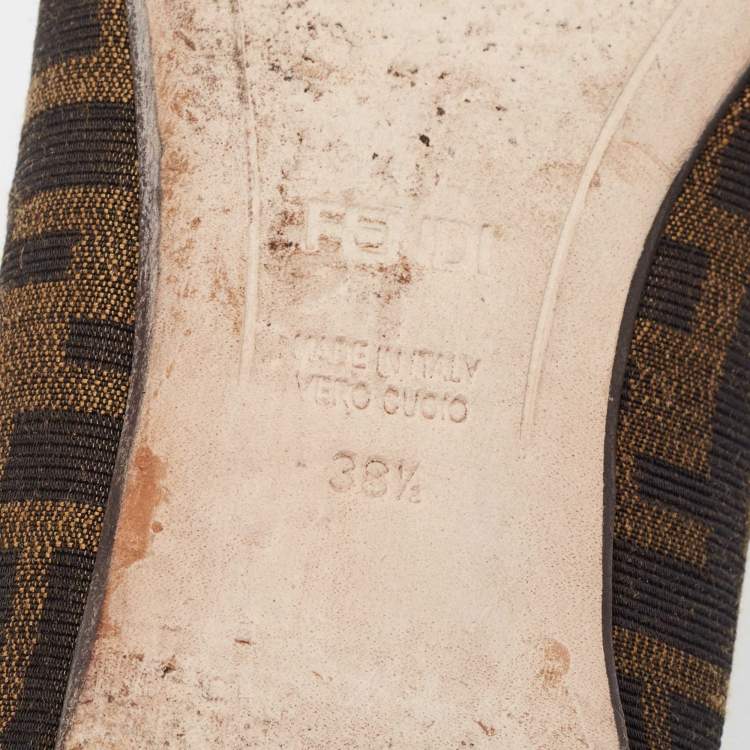 Pre Owned Fendi Brown Zucca Canvas Ballet Flats Size 38.5