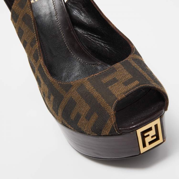 Pre Owned Fendi Brown Canvas Fendista  Pumps Size 39.5