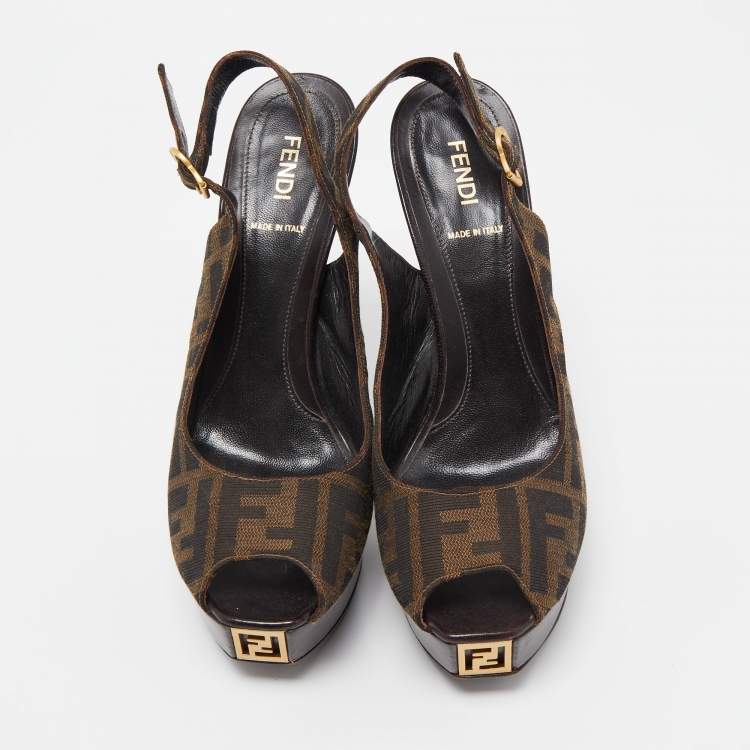 Pre Owned Fendi Brown Canvas Fendista  Pumps Size 39.5
