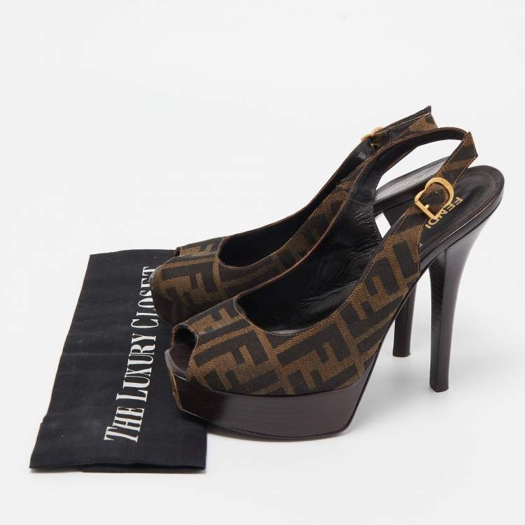 Pre Owned Fendi Brown Canvas Fendista  Pumps Size 39.5