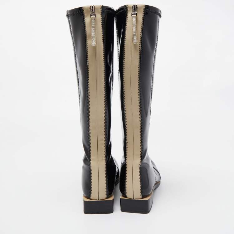 Pre Owned Fendi Black Patent Leather Knee Length Boots Size 39.5
