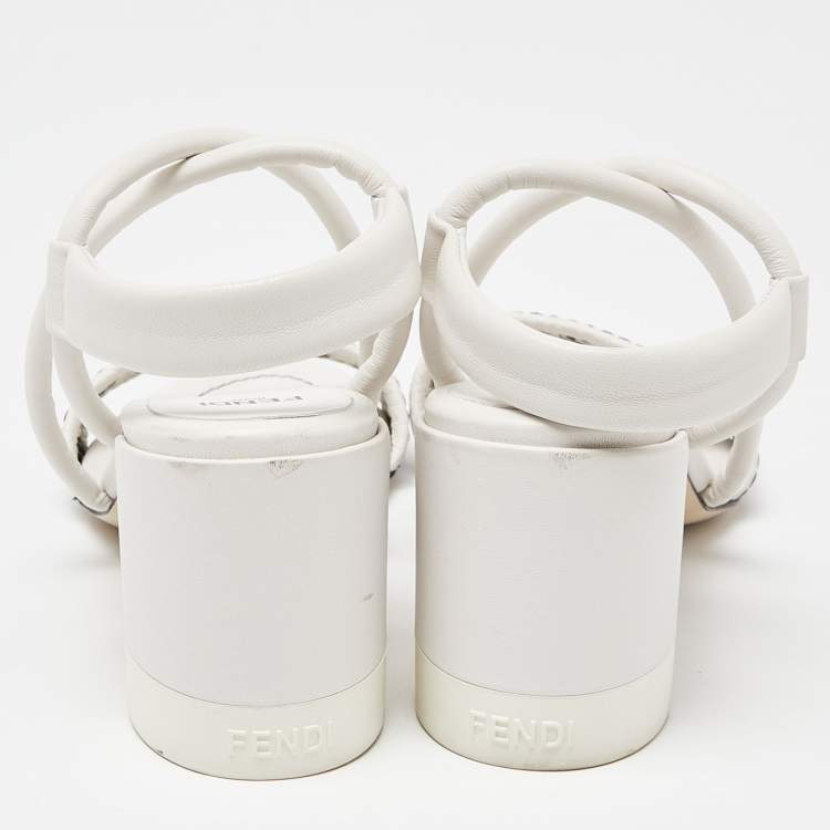 مملوكة مسبقًا Fendi White/Black Leather Block Heel Ankle Strap Sandals Size 38