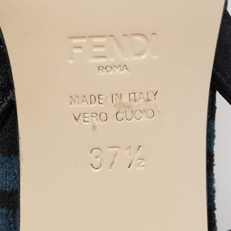 Pre Owned Fendi Navy Blue/Black Zucca Velvet Colibri Pumps Size 37.5
