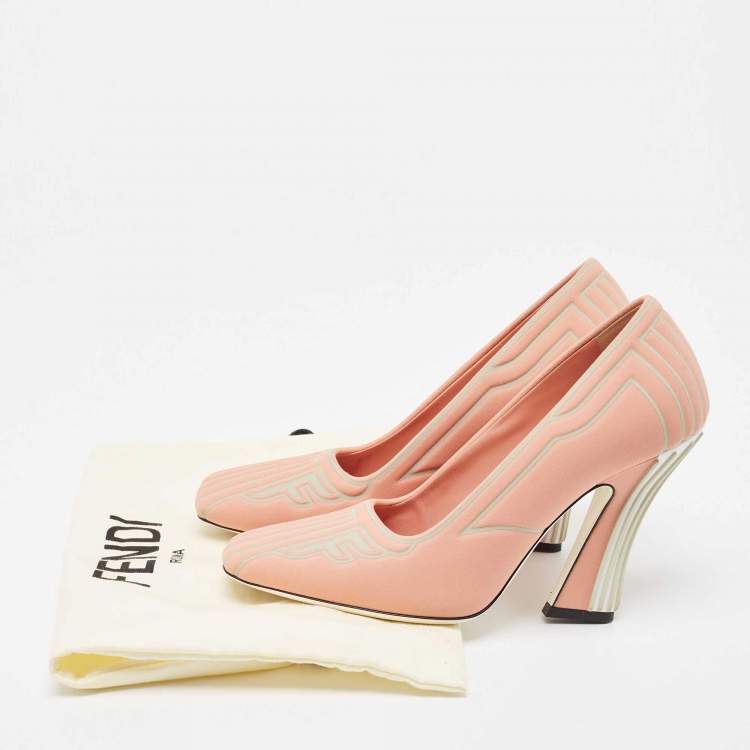 Pre Owned Fendi Pink/Grey Neoprene and Rubber FFreedom Pumps Size 37.5