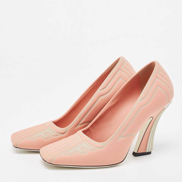 Pre Owned Fendi Pink/Grey Neoprene and Rubber FFreedom Pumps Size 37.5