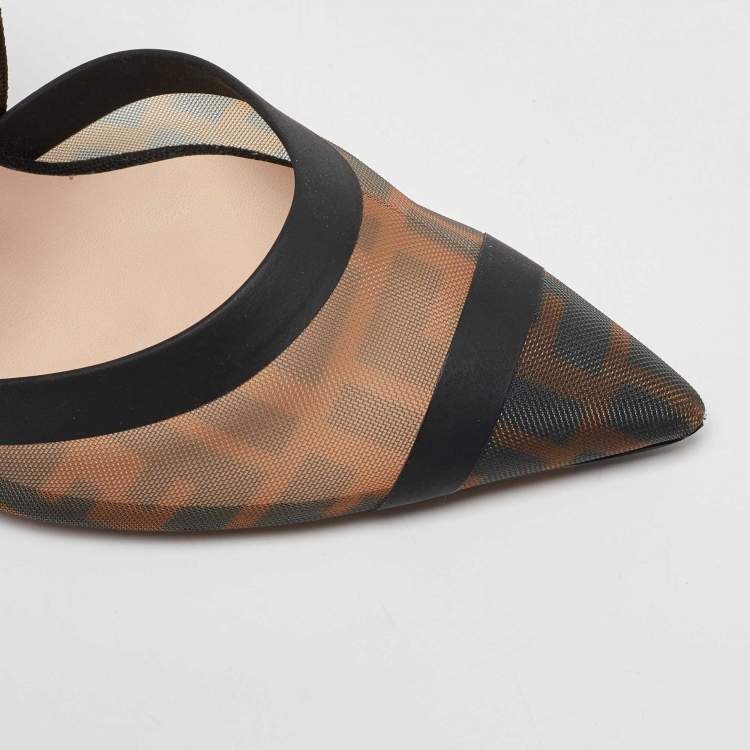 Pre Owned Fendi Brown Zucca Mesh and Canvas Colibri Slingback Pumps Size 39
