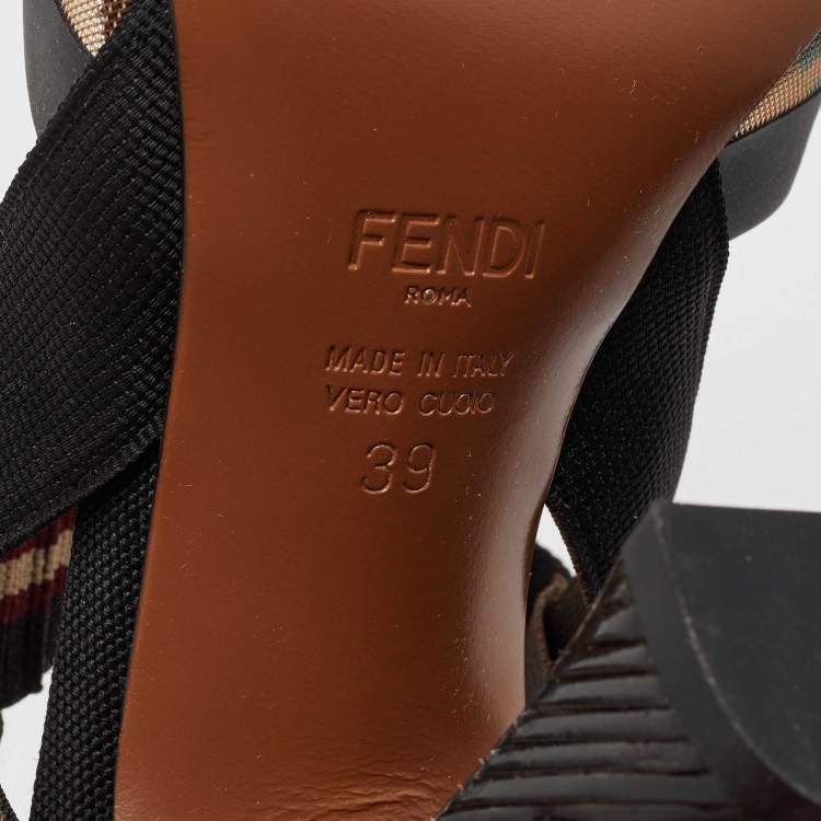 Pre Owned Fendi Brown Zucca Mesh and Canvas Colibri Slingback Pumps Size 39