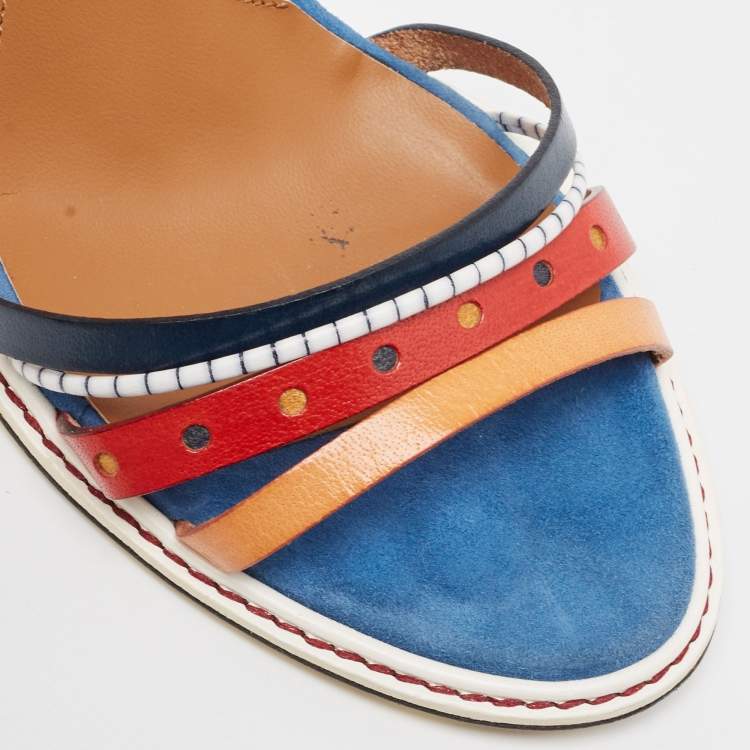 Pre Owned Fendi Multicolor Leather Strappy Ankle Wrap Sandals Size 38.5