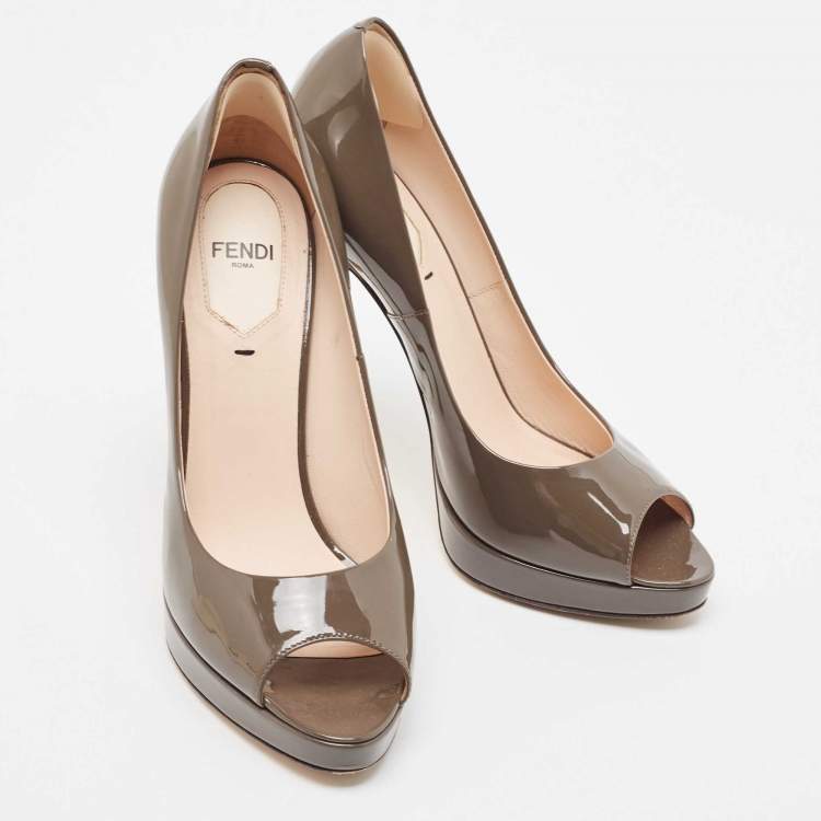 Pre Owned Fendi Brown Patent Leather Peep Toe Pumps Size 37