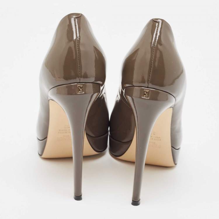 Pre Owned Fendi Brown Patent Leather Peep Toe Pumps Size 37