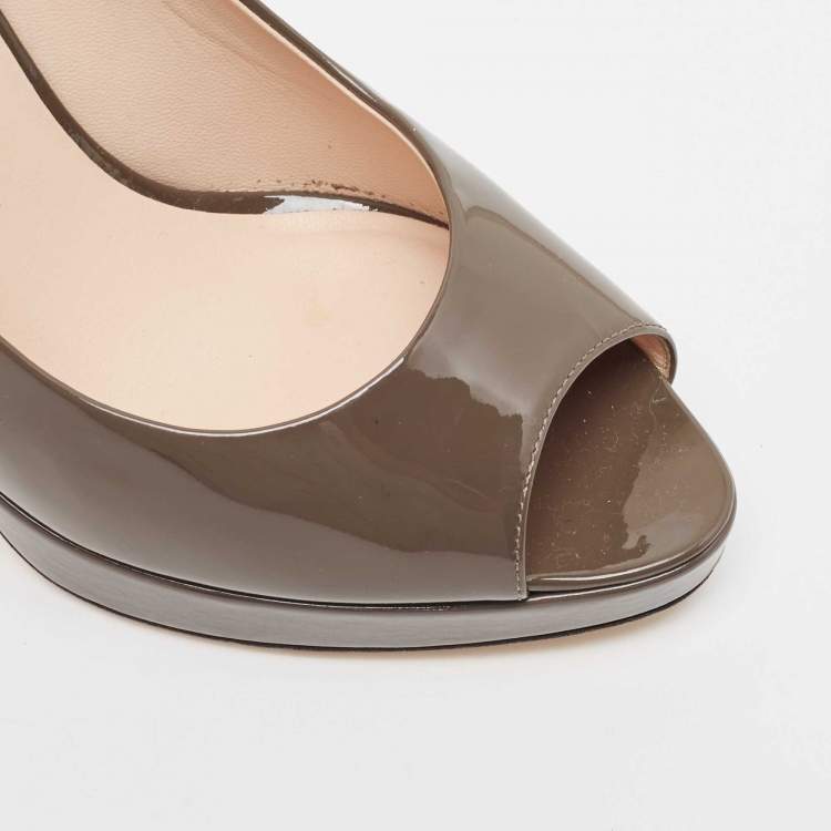 Pre Owned Fendi Brown Patent Leather Peep Toe Pumps Size 37