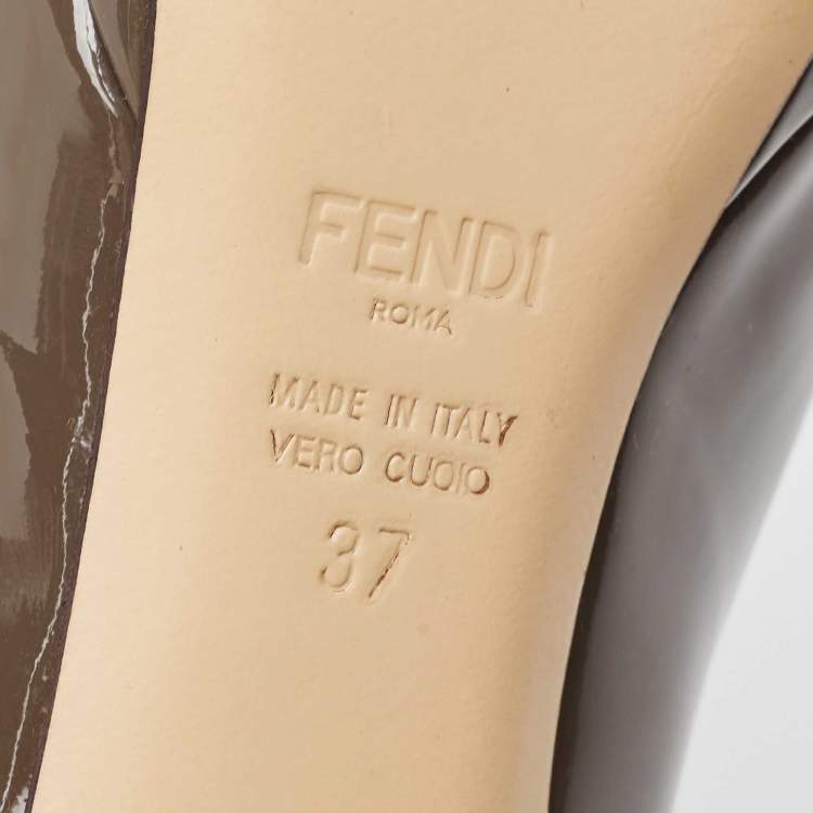 Pre Owned Fendi Brown Patent Leather Peep Toe Pumps Size 37