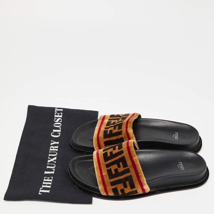 Pre Owned Fendi Brown Velvet Forever Fendi Slide Flats Size 37