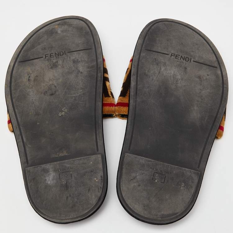 Pre Owned Fendi Brown Velvet Forever Fendi Slide Flats Size 37