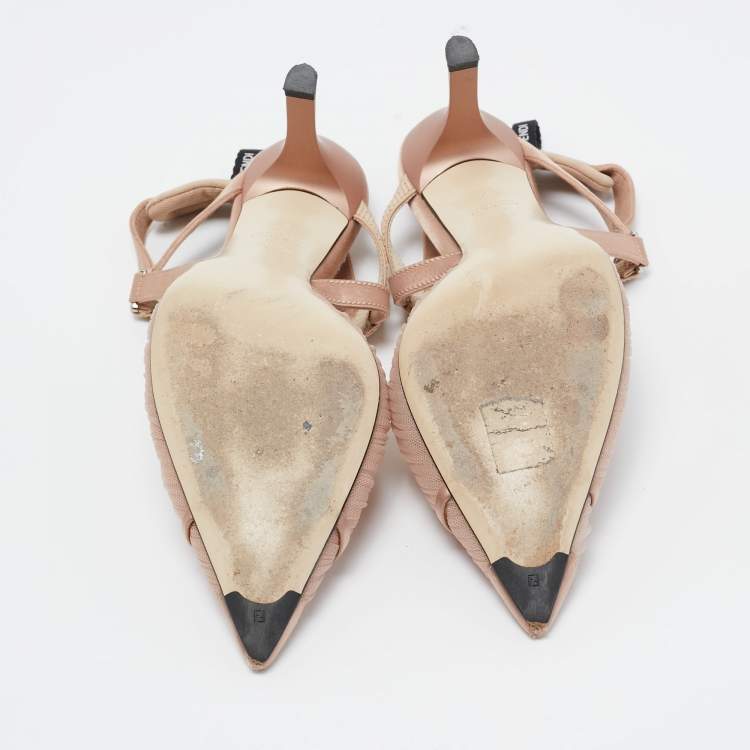 Pre Owned Fendi Beige Satin and Lace Colibri Slingback Pumps Size 37