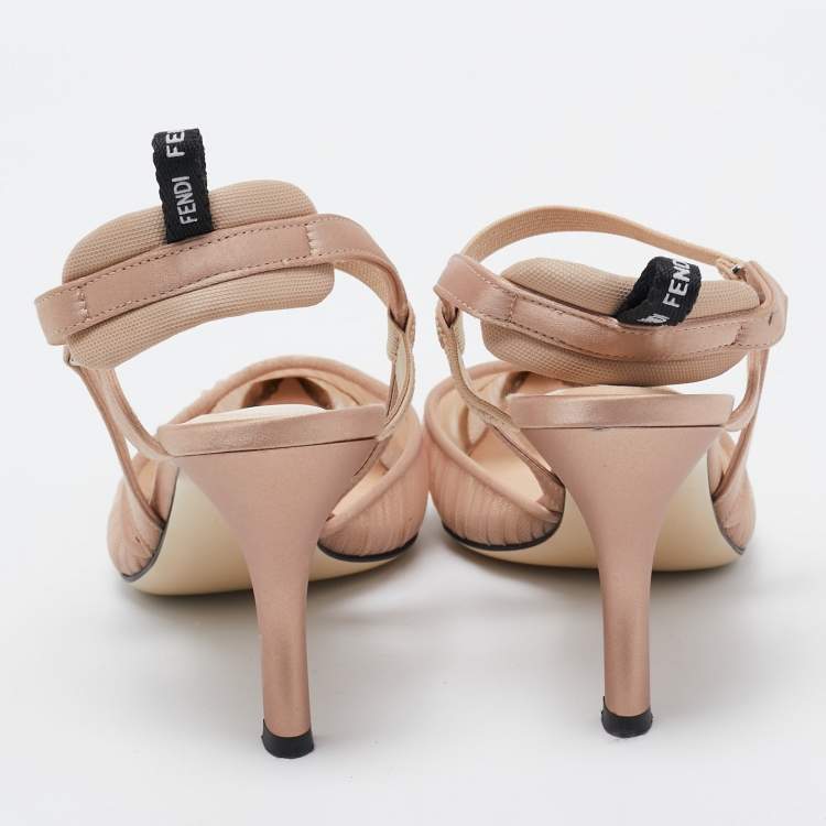Pre Owned Fendi Beige Satin and Lace Colibri Slingback Pumps Size 37