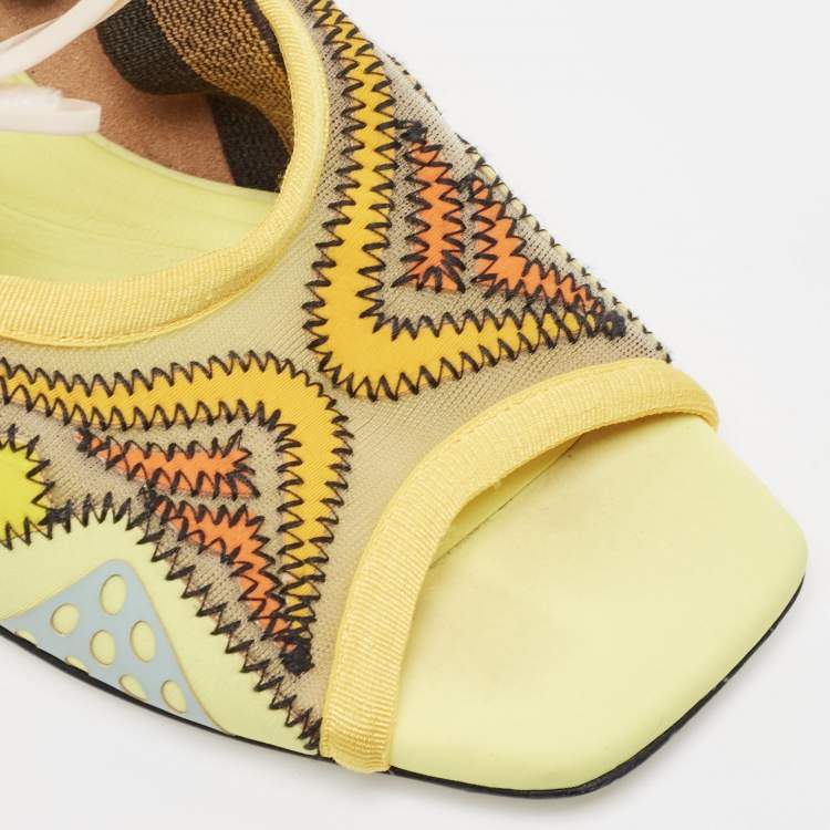 Pre Owned Fendi Yellow Mesh and Rubber Ankle Strap Sandals Size 38.5