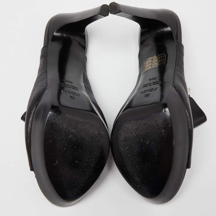 Pre Owned Fendi Black Leather Zipped Heel Mule Size 39.5 