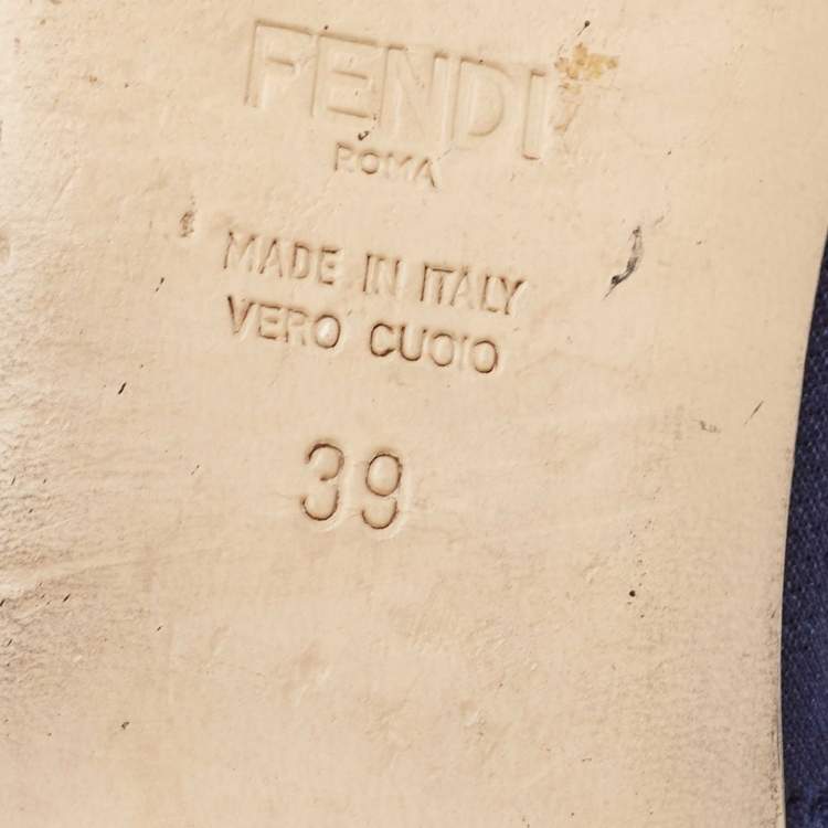 Pre Owned Fendi Navy Blue/ Pink Crisscross Fabric Bow Flat Slides Size 39