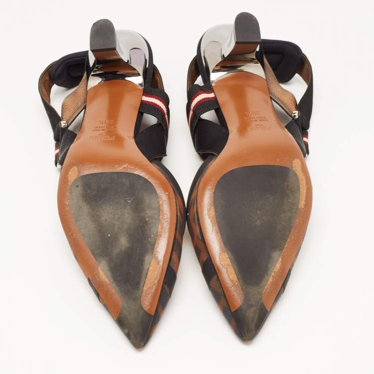 مملوكة مسبقًا Fendi Black/Brown Zucca Mesh and Leather Colibri Pumps Size 38.5