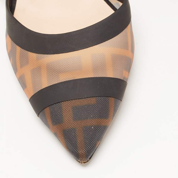 مملوكة مسبقًا Fendi Black/Brown Zucca Mesh and Leather Colibri Pumps Size 38.5