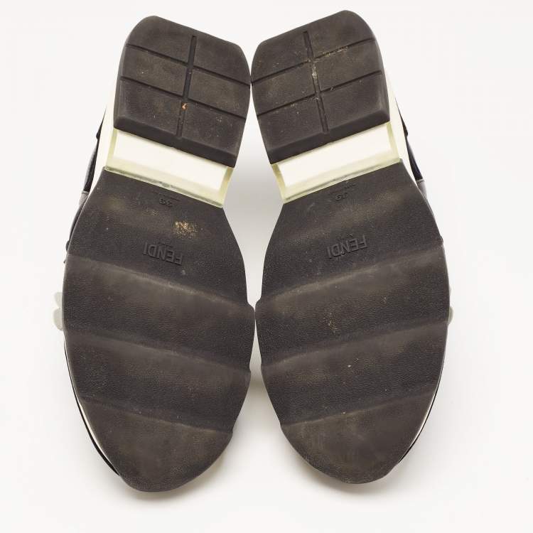 Pre Owned Fendi Black Velvet and Leather Flowerland Slip On Sneakers Size 39
