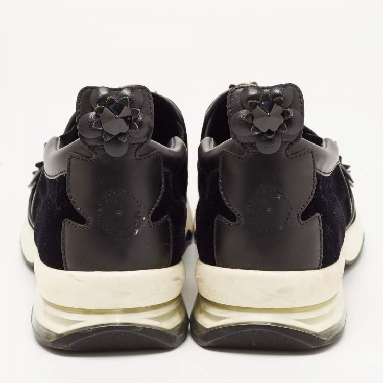 Pre Owned Fendi Black Velvet and Leather Flowerland Slip On Sneakers Size 39