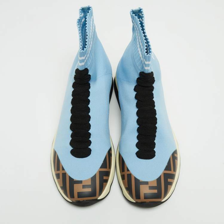 Pre Owned Fendi Blue Knit Fabric Sock High Top Sneakers Size 38