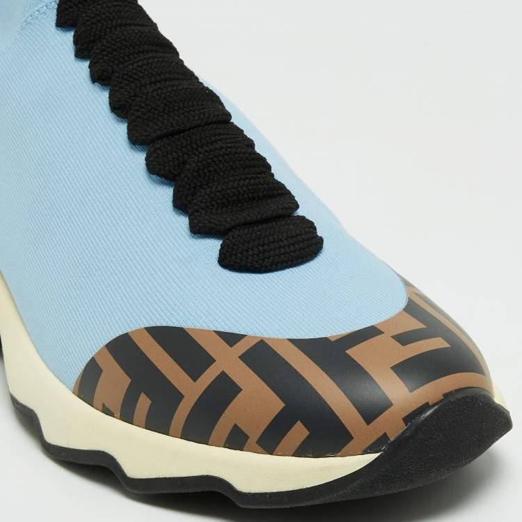Pre Owned Fendi Blue Knit Fabric Sock High Top Sneakers Size 38