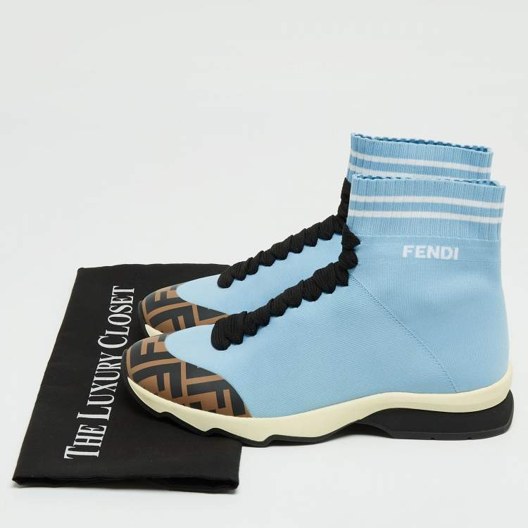 Pre Owned Fendi Blue Knit Fabric Sock High Top Sneakers Size 38