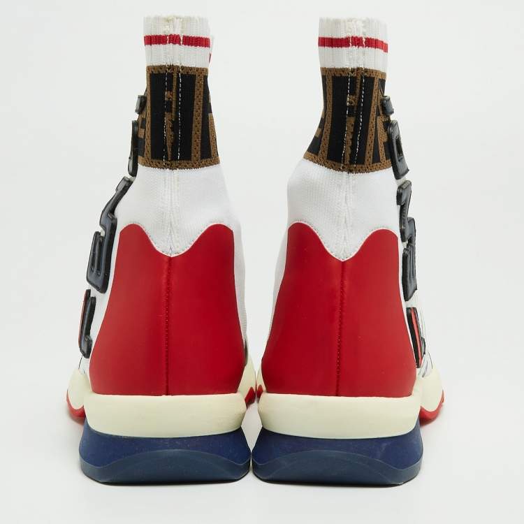 Pre Owned Fendi x Fila Tricolor Knit Fabric and Leather Mania Sock Sneakers Size 38
