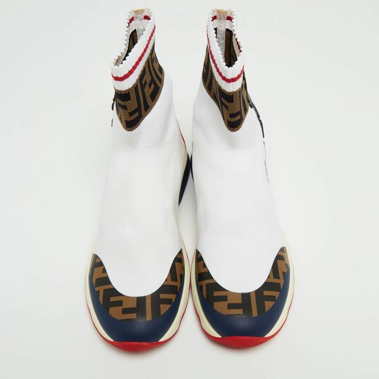 Pre Owned Fendi x Fila Tricolor Knit Fabric and Leather Mania Sock Sneakers Size 38