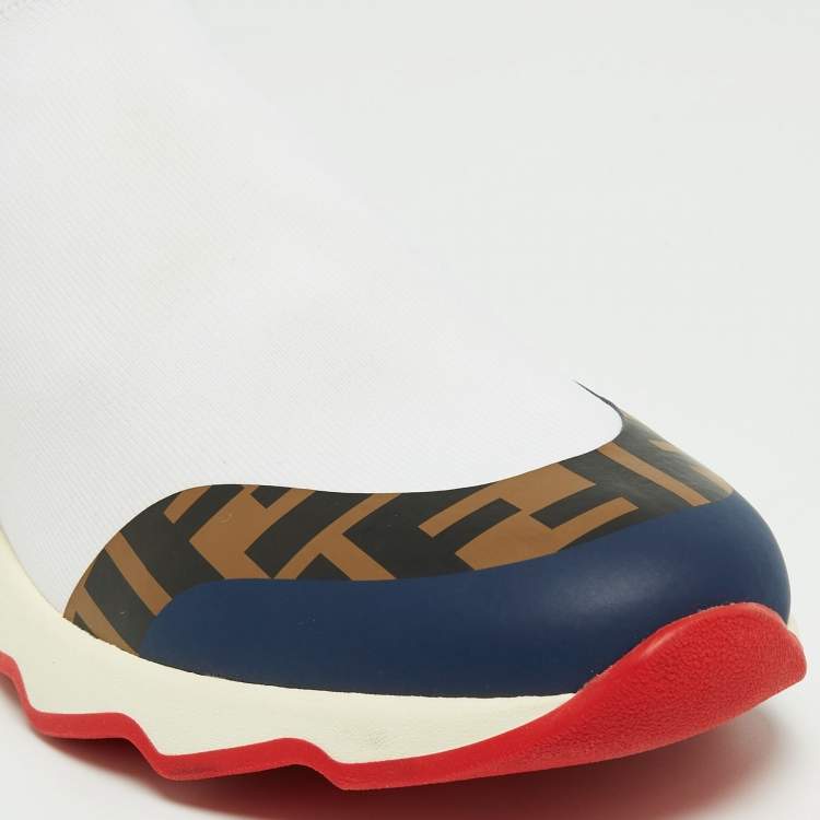 Pre Owned Fendi x Fila Tricolor Knit Fabric and Leather Mania Sock Sneakers Size 38