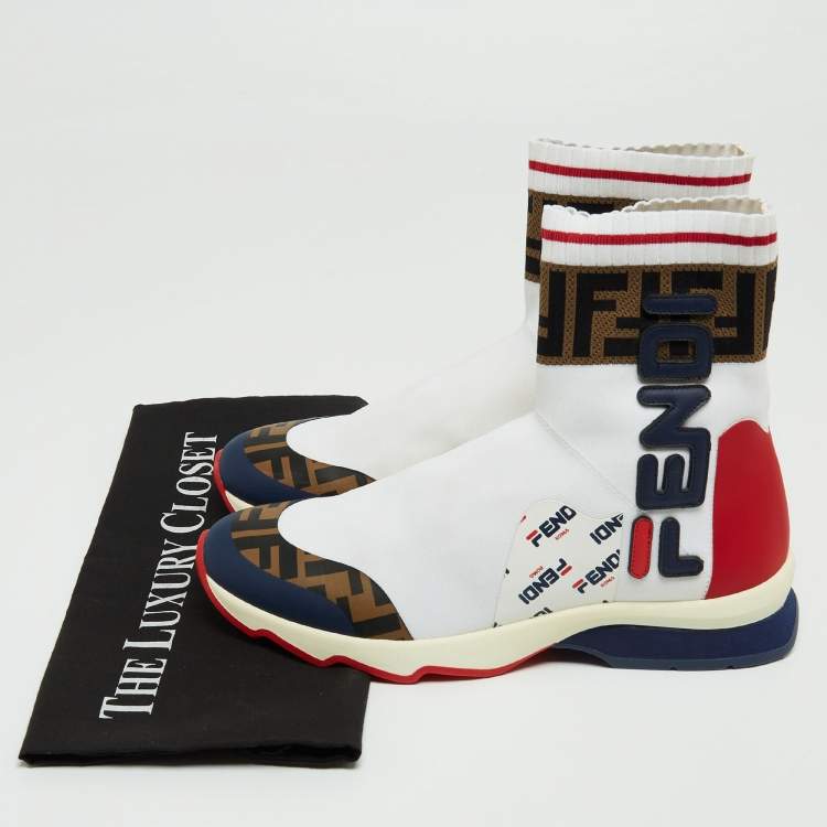 Pre Owned Fendi x Fila Tricolor Knit Fabric and Leather Mania Sock Sneakers Size 38