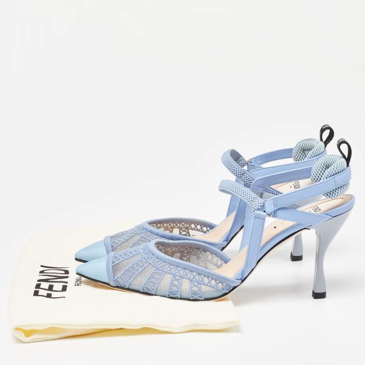 Pre Owned Fendi Blue Leather and Mesh Colibri Lite Slingback Pumps Size 38