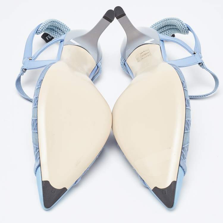 Pre Owned Fendi Blue Leather and Mesh Colibri Lite Slingback Pumps Size 38