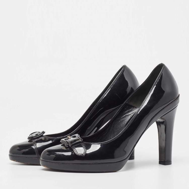 Pre Owned Fendi Black Patent Leather Platform Pumps Size 37.5