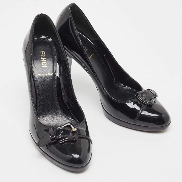 Pre Owned Fendi Black Patent Leather Platform Pumps Size 37.5