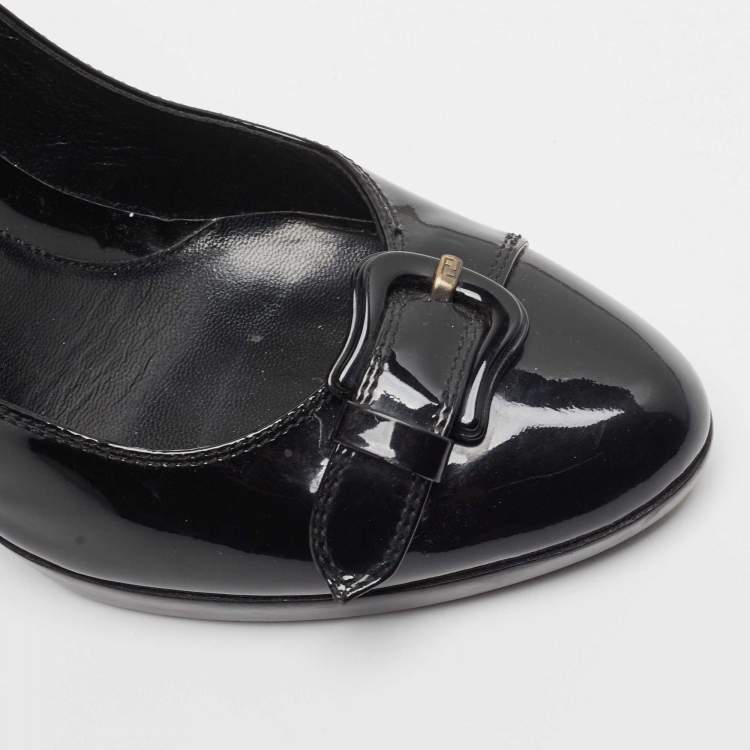Pre Owned Fendi Black Patent Leather Platform Pumps Size 37.5